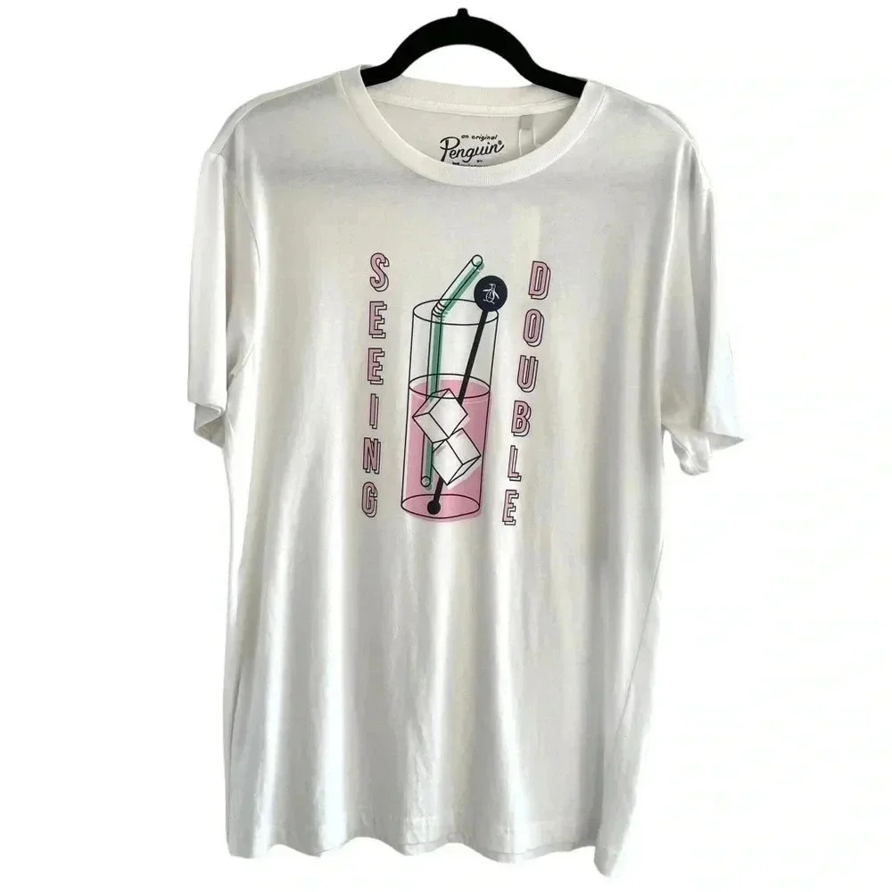 Penguin Cocktail Graphic Tee Short Sleeve Tshirt Seeing Double